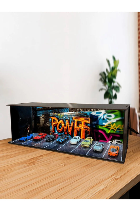 Işıklı Koleksiyonluk Hot Wheels Araba Standı – 12V LED Aydınlatmalı MDF Stand