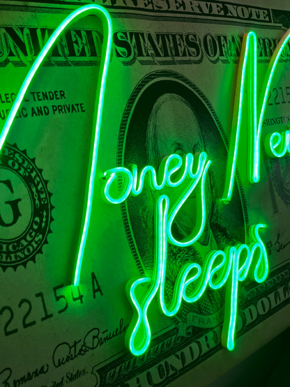 NEON LED TABLO MONEY NEVER SLEEPS