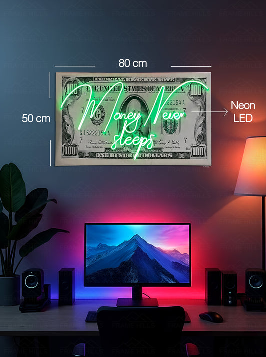 NEON LED TABLO MONEY NEVER SLEEPS